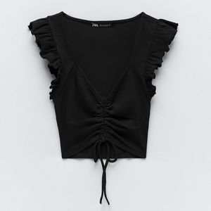 Zara Black Ruffled Crop Top